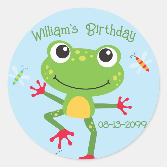 Frogtastic Leaping Frogs Kids Birthday Napkins Classic Round Sticker (Front)