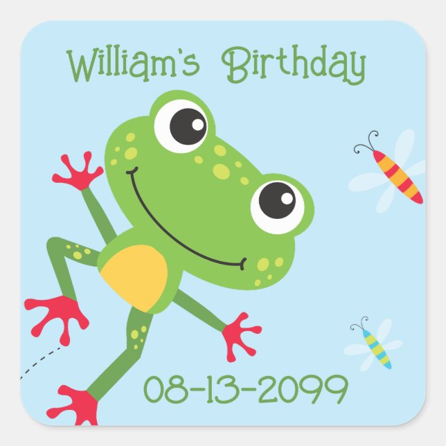 Frogtastic Leaping Frogs Kids Birthday Napkins Square Sticker (Front)