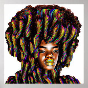 Froh Rainbow Hair Black Melanin Afro Queen Crown Poster