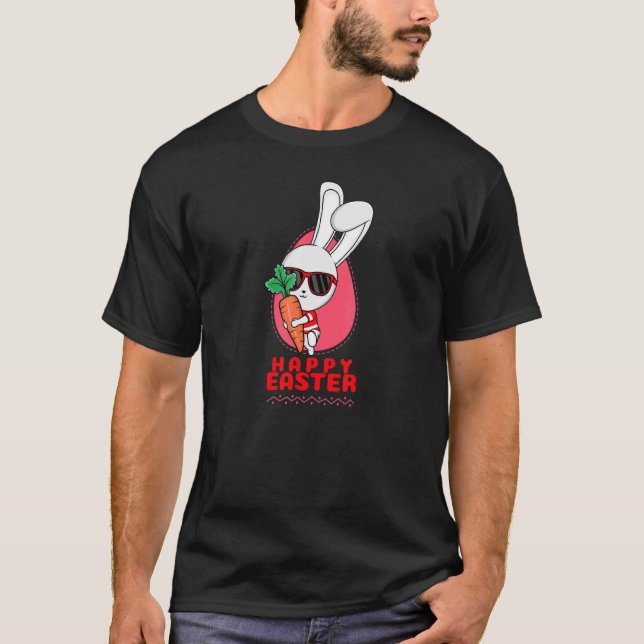 Frohe Ostern Easter Bunny Dancing Hops Joyfully Ea T-Shirt (Front)