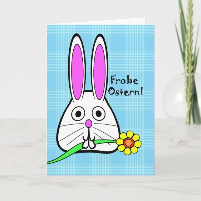 Frohe Ostern, Easter in German, Cute Bunny Holiday Card (Front)