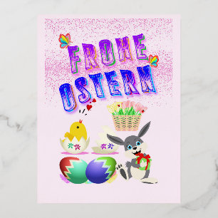 Frohe Ostern Foil Holiday Postcard
