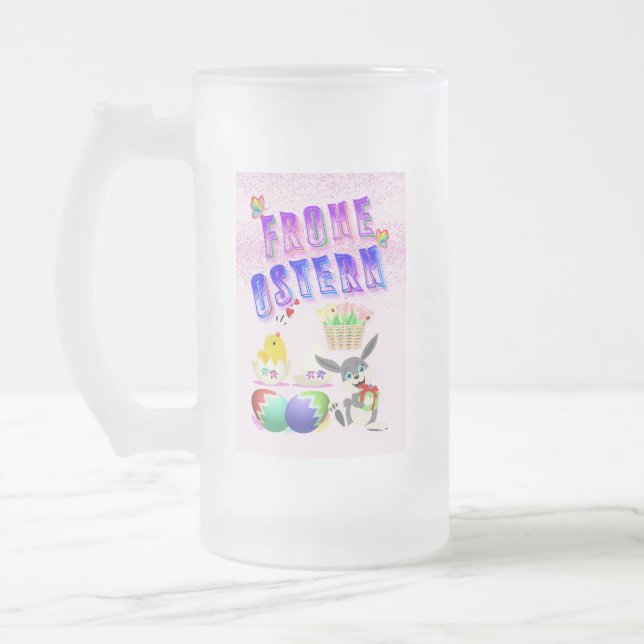 Frohe Ostern Frosted Glass Beer Mug (Left)