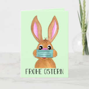 Frohe Ostern German Easter Face masked Bunny Holiday Card
