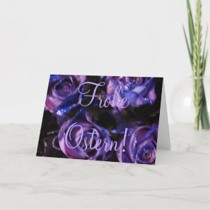 Frohe Ostern, German Easter Purple Roses Flowers Holiday Card