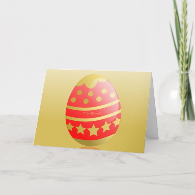 Frohe Ostern German Happy Easter Egg Red Gold Card (Front)