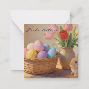 Frohe Ostern mit bunten Eiern und Tulpen Card