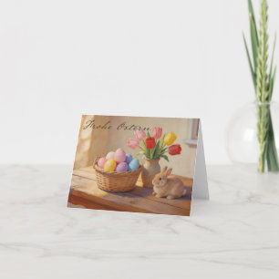 Frohe Ostern mit bunten Eiern und Tulpen Thank You Card