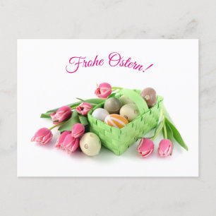 Frohe Ostern Postkarte mit Tulpen Ostereiern Postcard