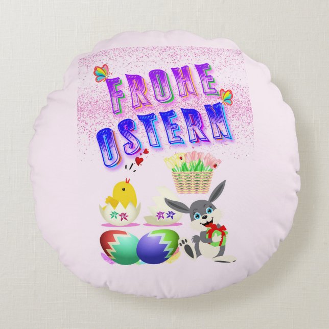 Frohe Ostern Round Cushion (Front)