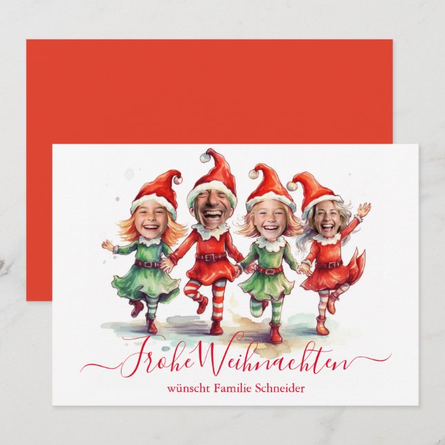 Frohe Weihnachten 4 Photos German Christmas elves  Holiday Card (Front/Back)
