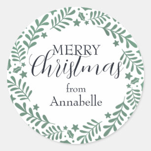 Frohe Weihnachten Aufkleber mit schlichtem Kranz Classic Round Sticker
