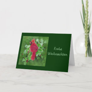 Frohe Weihnachten Christmas Cardinal Bird Holly Holiday Card