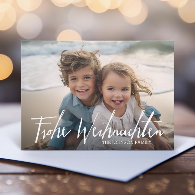 Frohe Weihnachten - Christmas Modern Full Photo Holiday Card (Unique Photo Card)