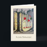Frohe Weihnachten Engel Im Wald Christmas card<br><div class="desc">Vintage Christmas card shows dancing angels in the forest with a glowing Christmas tree. Spell a smile on the faces of your loved ones with this nostalgic Christmas card.</div>