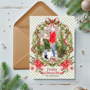 Frohe Weihnachten Floral Bow Family Photo German Holiday Card
