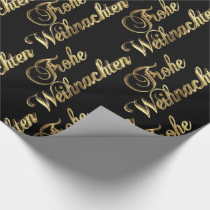 Frohe Weihnachten German Christmas Black and Gold Wrapping Paper