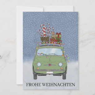 Frohe Weihnachten German Christmas Green Fiat 500  Holiday Card