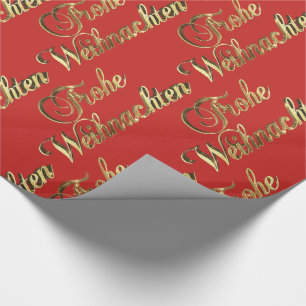 Frohe Weihnachten German Christmas Red and Gold Wrapping Paper