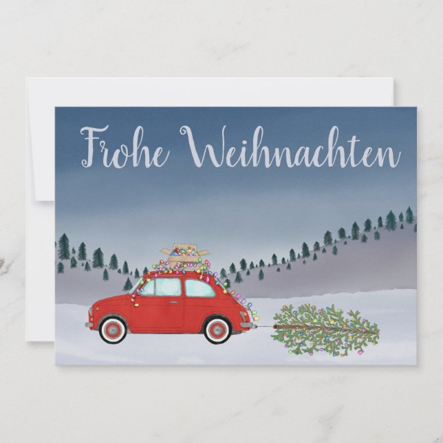 Frohe Weihnachten German Christmas Red Fiat 500  Holiday Card (Front)