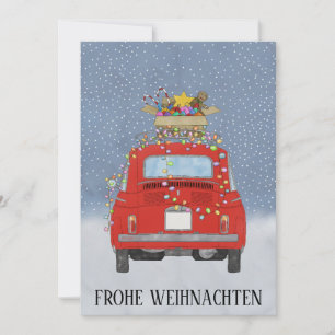 Frohe Weihnachten German Christmas Red Fiat 500  Holiday Card