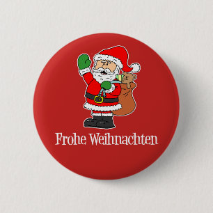 Frohe Weihnachten German Christmas Santa 6 Cm Round Badge