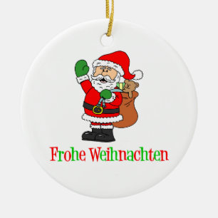 Frohe Weihnachten German Christmas Santa Ceramic Tree Decoration