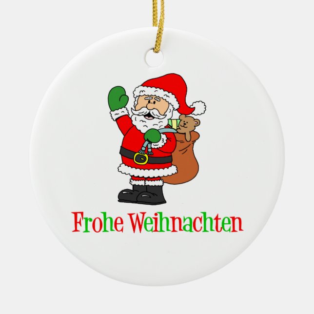 Frohe Weihnachten German Christmas Santa Ceramic Tree Decoration (Front)
