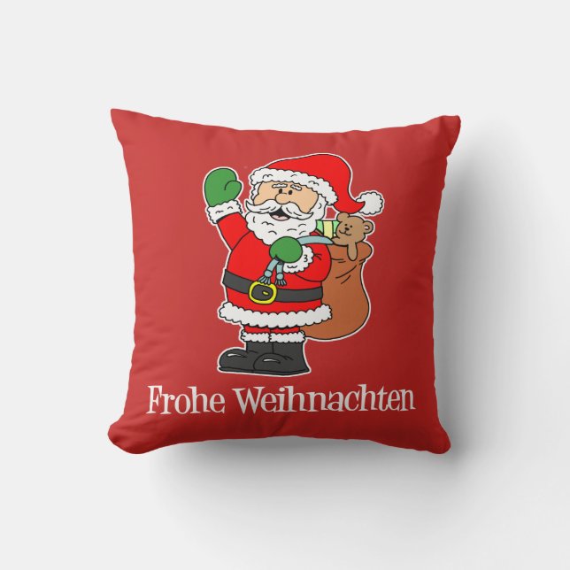 Frohe Weihnachten German Christmas Santa Cushion (Front)