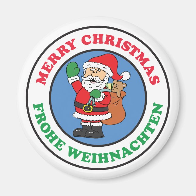 Frohe Weihnachten German Christmas Santa Magnet (Front)