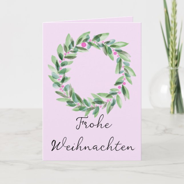 Frohe Weihnachten, German Christmas wreath   Holid Holiday Card (Front)