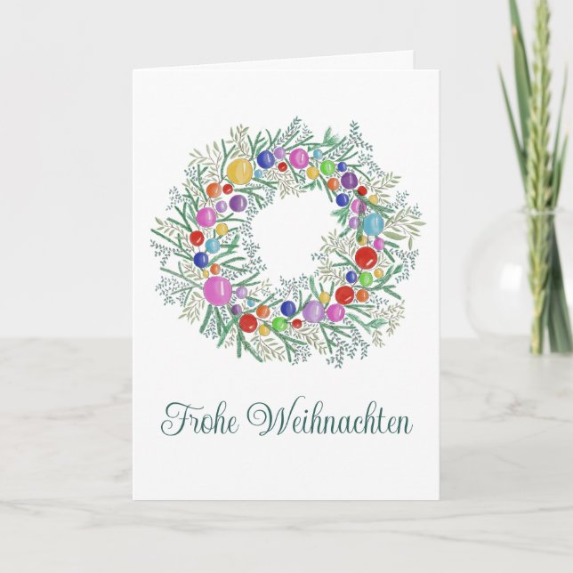 Frohe Weihnachten, German Christmas wreath  Holiday Card (Front)