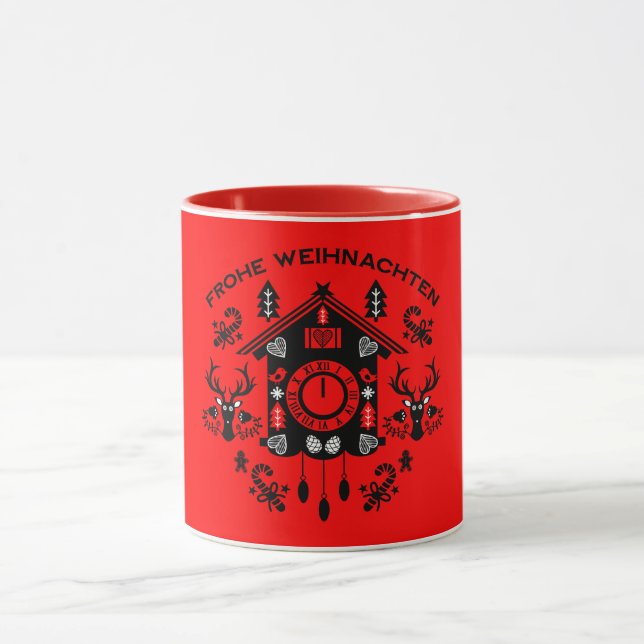 Frohe Weihnachten German Cuckoo Clock Mug (Center)
