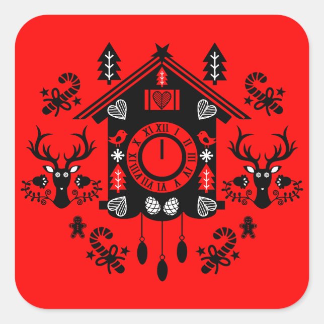 Frohe Weihnachten German Cuckoo Clock Square Sticker (Front)