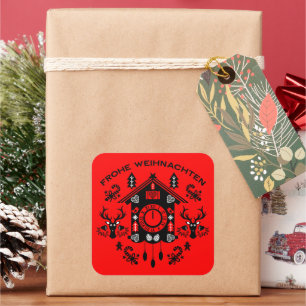 Frohe Weihnachten German Cuckoo Clock Square Sticker