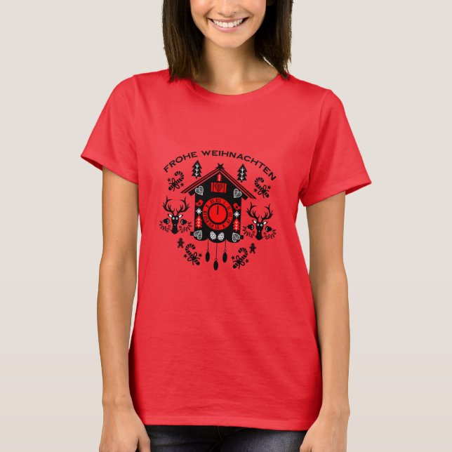 Frohe Weihnachten German Cuckoo Clock T-Shirt (Front)