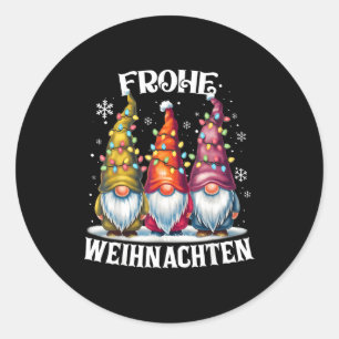 Frohe Weihnachten German Gnome Christmas Decoratio Classic Round Sticker