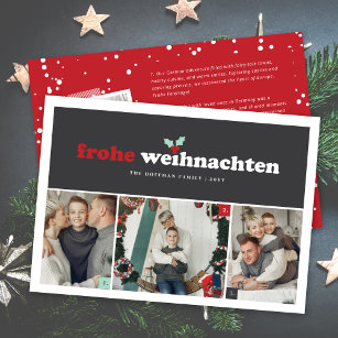 'Frohe Weihnachten' German Merry Christmas 3 Photo Holiday Card