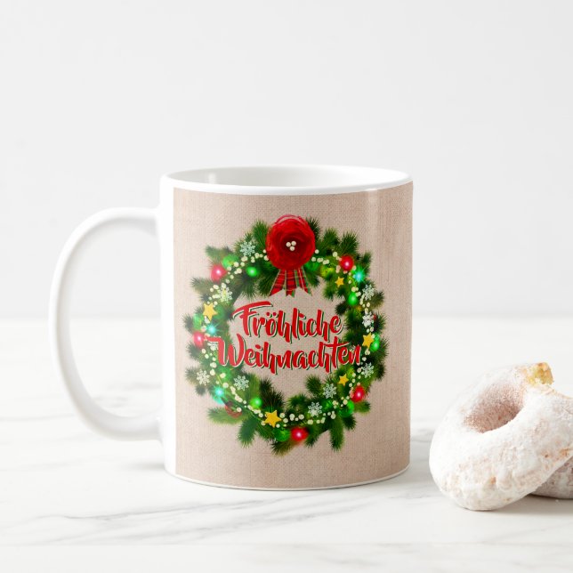 Frohe Weihnachten Kaffeebecher Christmas Coffee Mug (With Donut)
