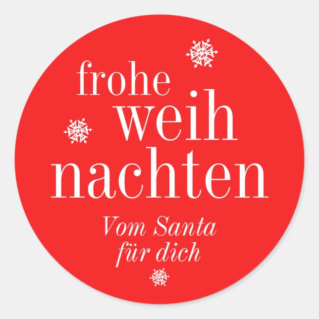 Frohe Weihnachten Merry Christmas German  Classic Round Sticker (Front)