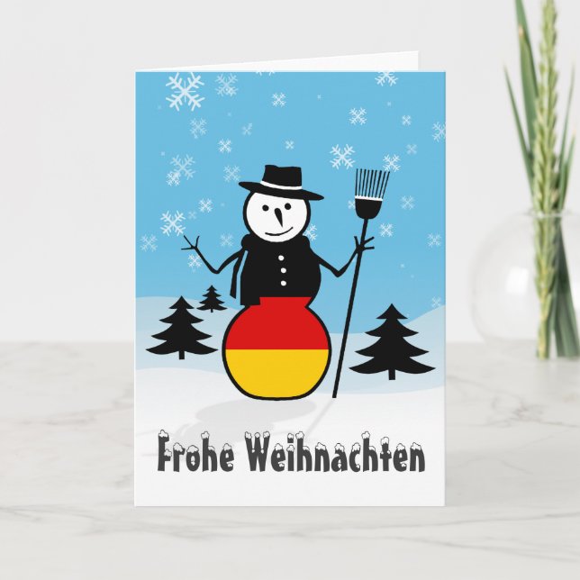 Frohe Weihnachten Merry Christmas Germany Snowman Holiday Card (Front)