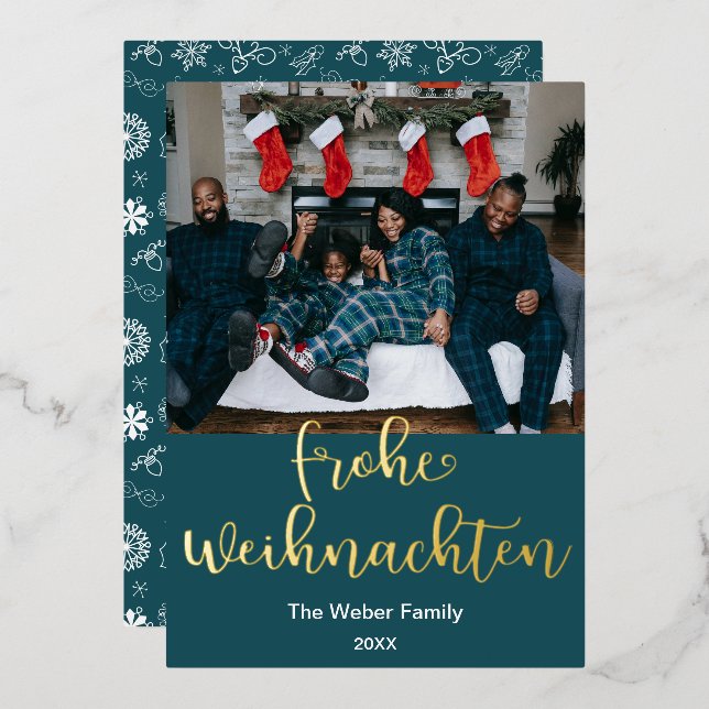 Frohe Weihnachten, Merry Christmas In German Foil Holiday Card (Front/Back)