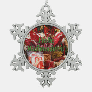 Frohe Weihnachten! Merry Christmas in German gf Snowflake Pewter Christmas Ornament