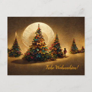Frohe Weihnachten mit Weihnachtsbaum und Mond. Postcard