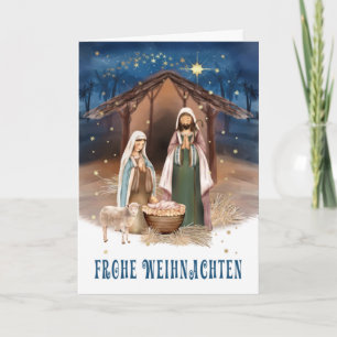 Frohe Weihnachten. Nativity Scene Card in German
