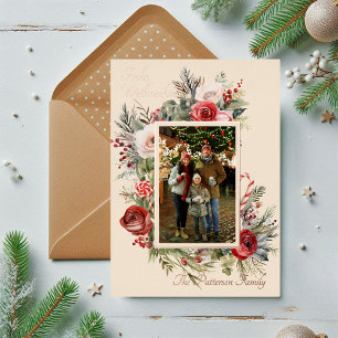 Frohe Weihnachten Photo Floral Foil German Holiday Card