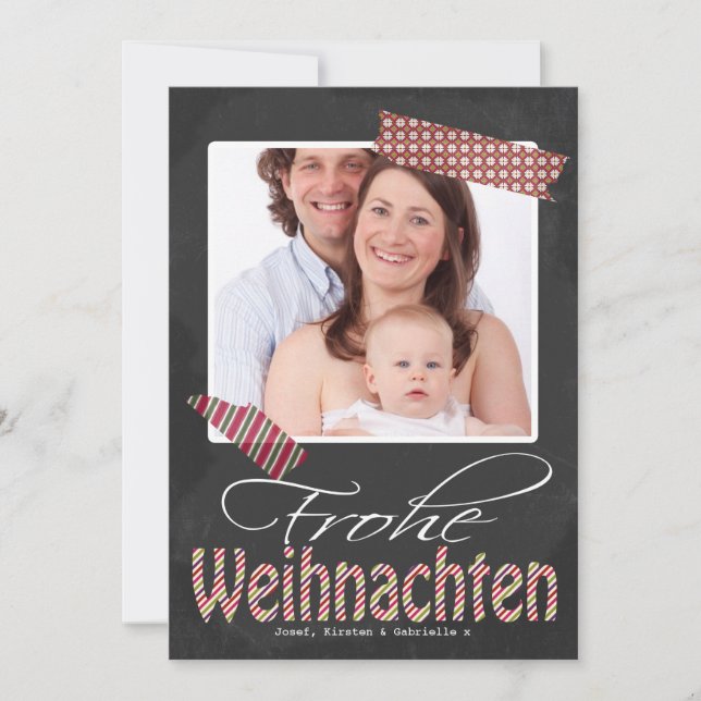 Frohe Weihnachten Photo Frame And Faux Tape Holiday Card (Front)