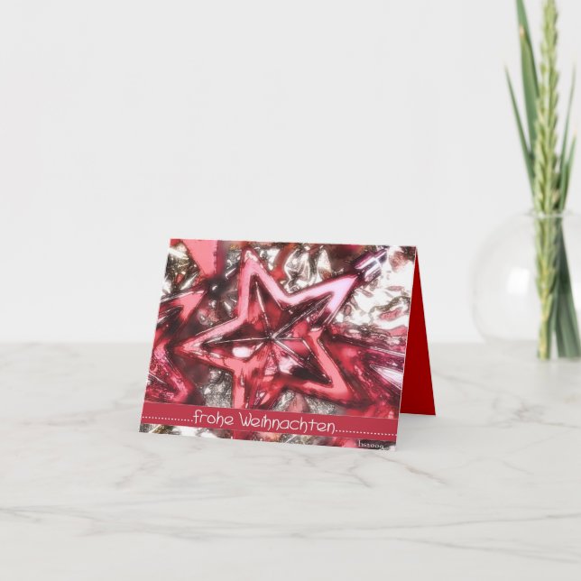 Frohe Weihnachten, roter glänzender Stern Holiday Card (Front)