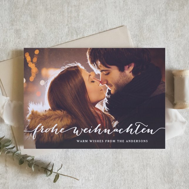 Frohe Weihnachten Rustic Script Christmas Photo Holiday Card (Creator Uploaded)