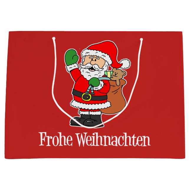 Frohe Weihnachten Santa German Merry Christmas Large Gift Bag (Front)